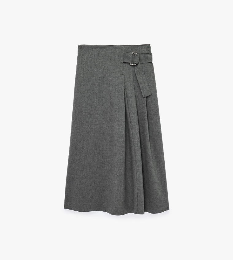 Solid Wrap Midi Skirt