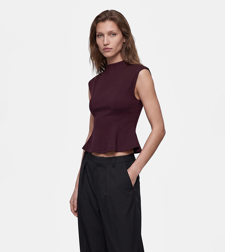 Solid Peplum Sleeveless Top