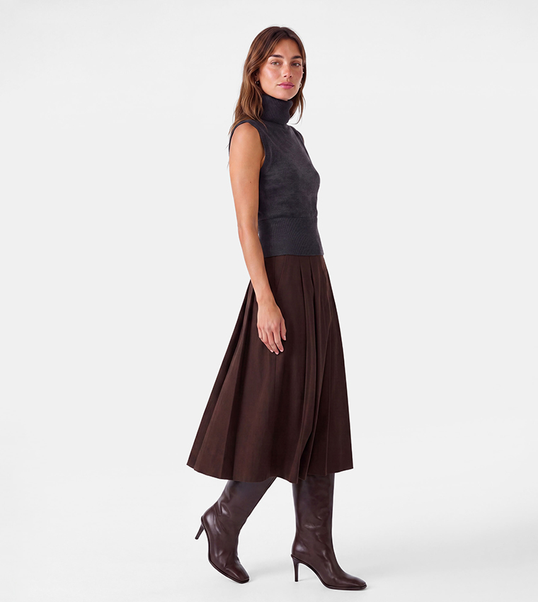 Solid Flared Midi Skirt