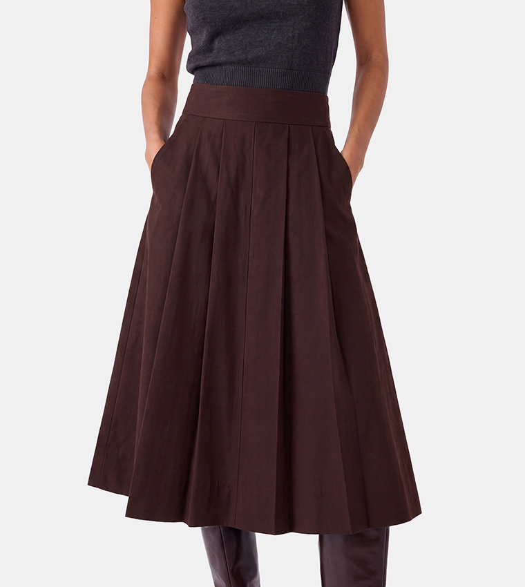 Solid Flared Midi Skirt