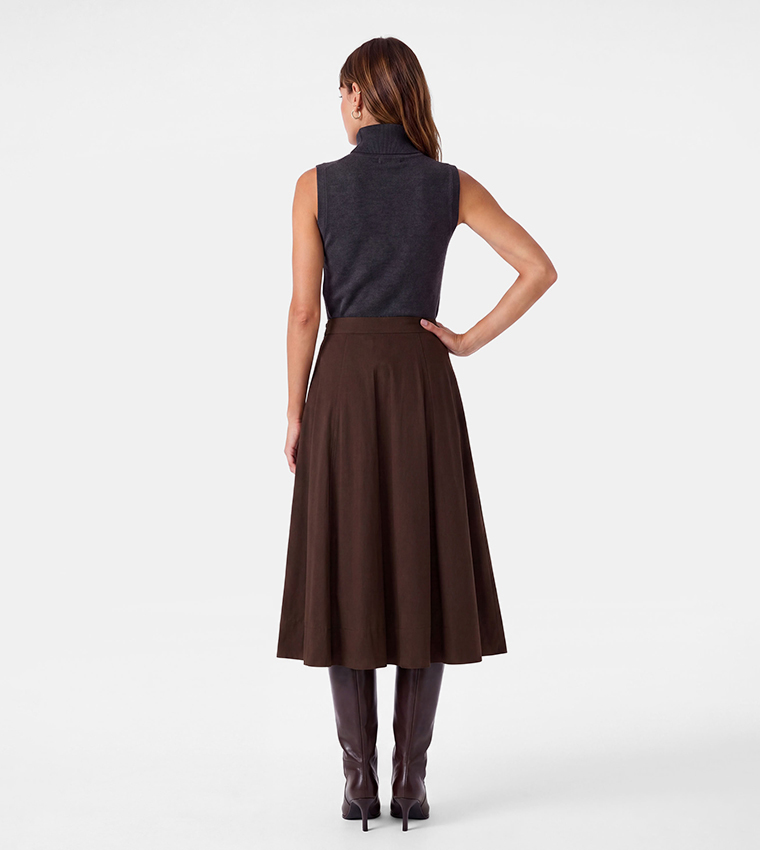 Solid Flared Midi Skirt