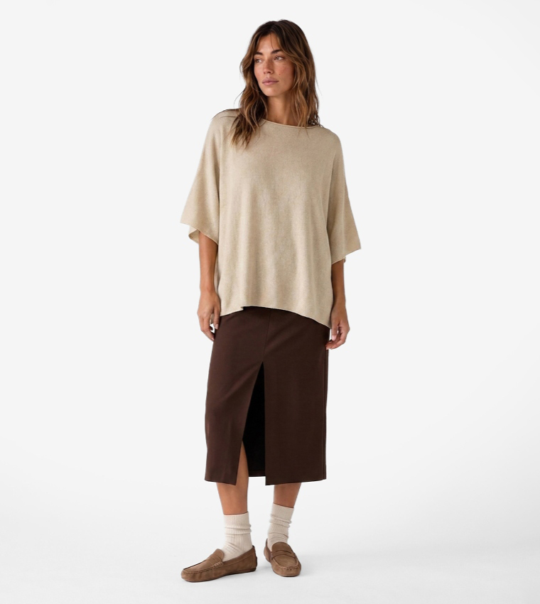 Solid Pencil Midi Skirt