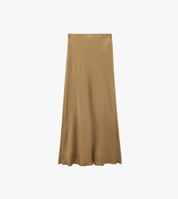 Solid A-Line Satin Midi Skirt