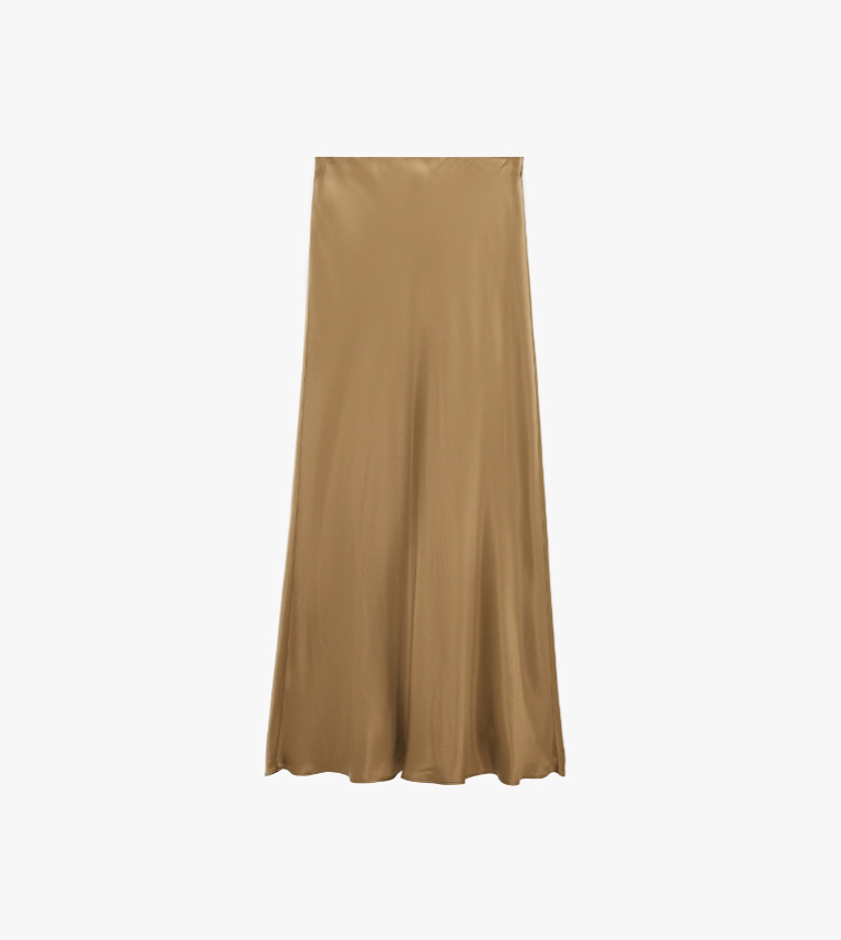 Solid A-Line Satin Midi Skirt