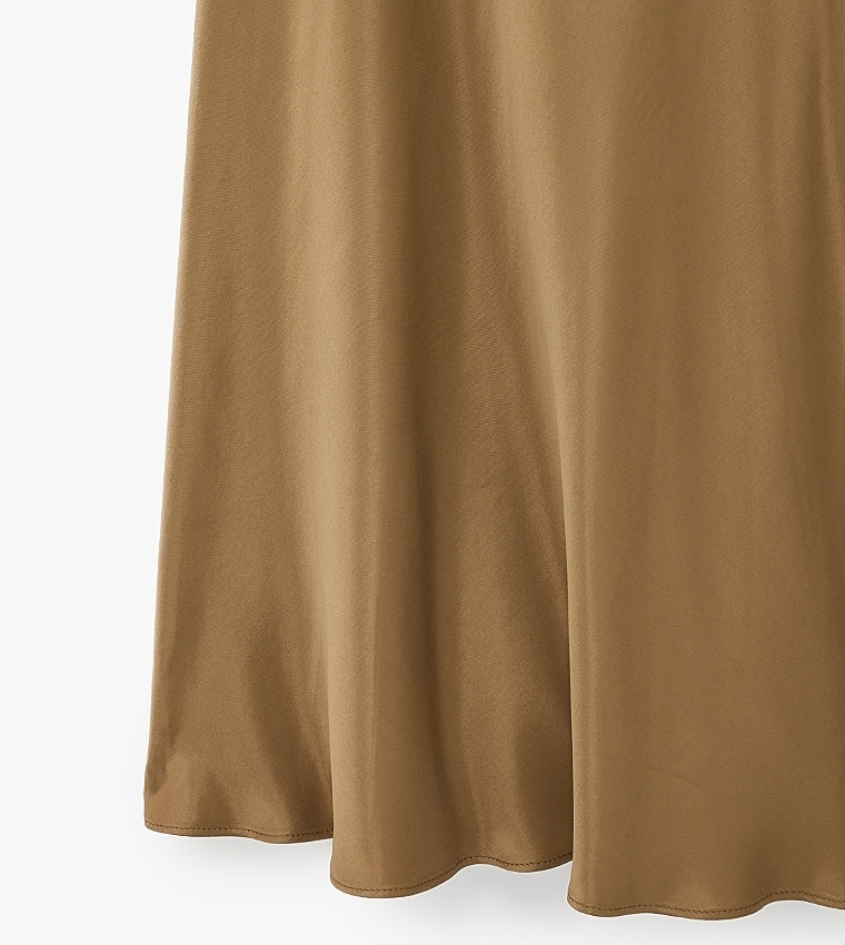 Solid A-Line Satin Midi Skirt