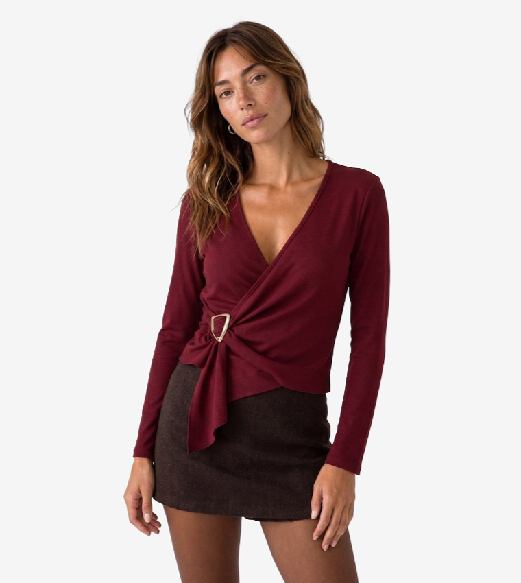 كوتون  توبات كاجوال  - بورغندي Cropped Tops