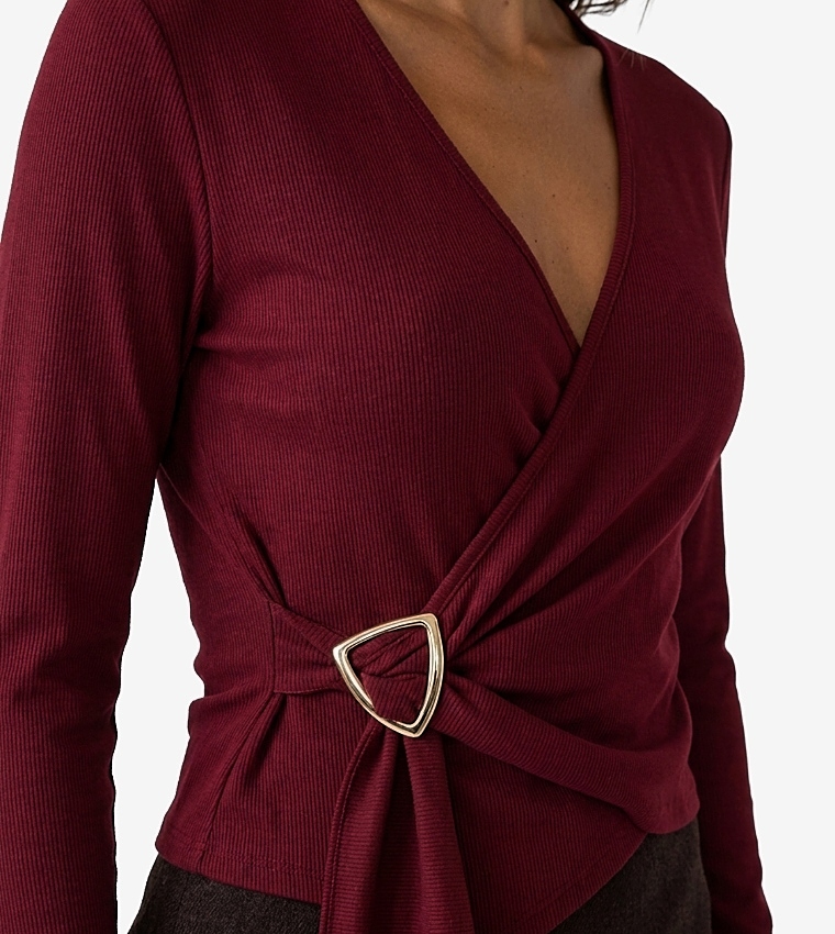 كوتون  توبات كاجوال  - بورغندي Cropped Tops