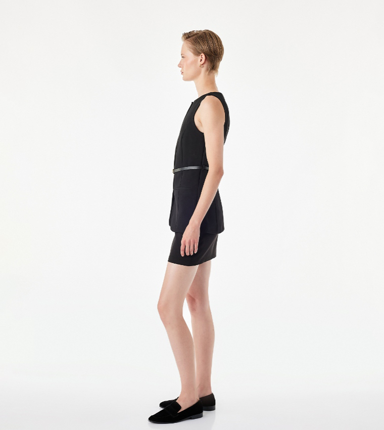 Solid Crew Neck Shift Sack Mini Dress