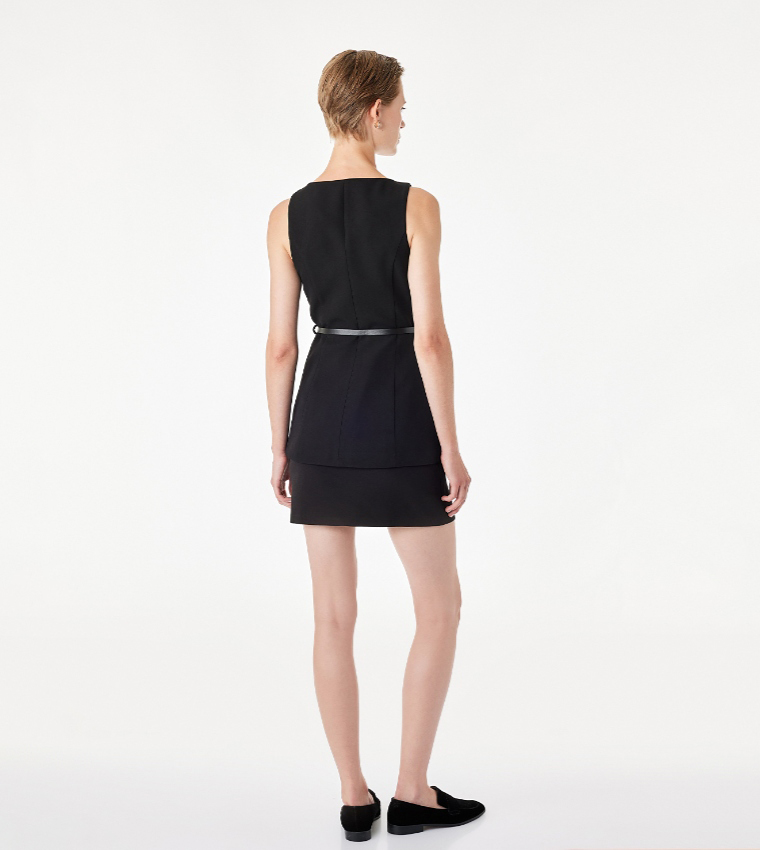 Solid Crew Neck Shift Sack Mini Dress