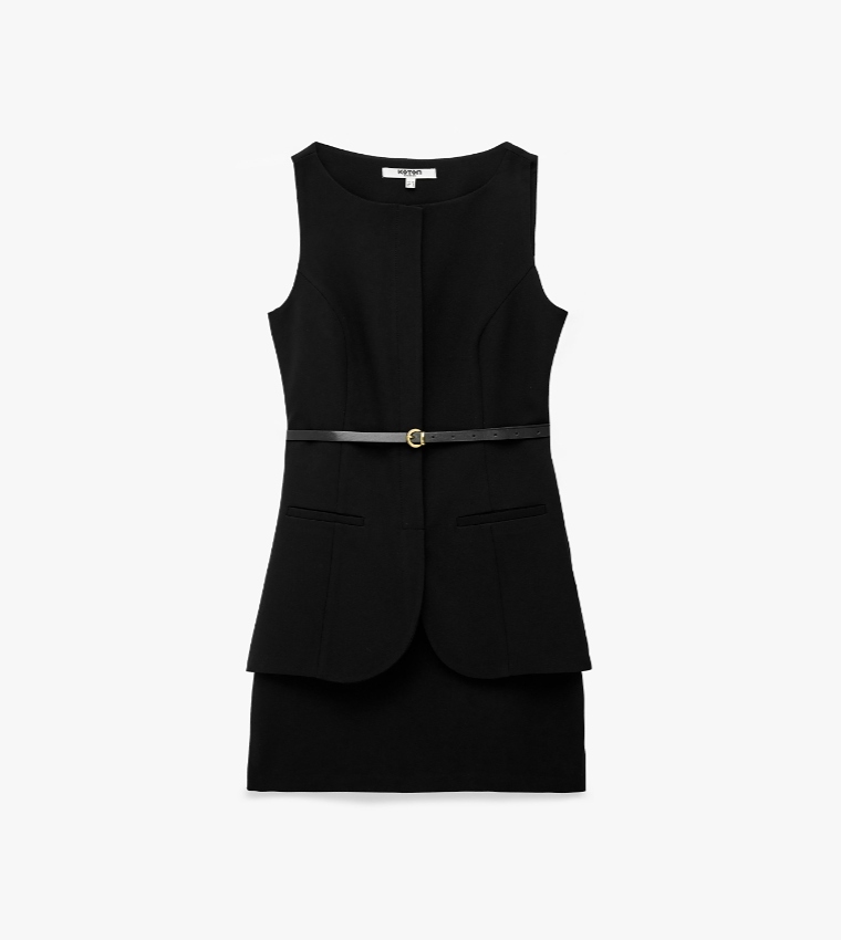 Solid Crew Neck Shift Sack Mini Dress