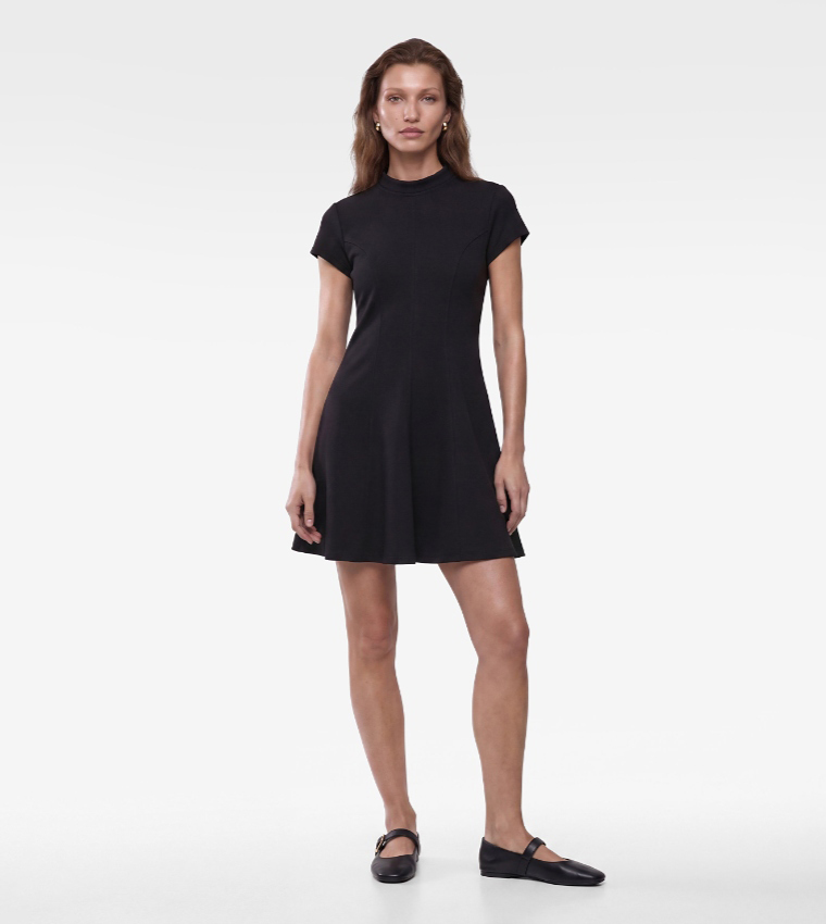 Solid Mock Neck Mini Dress