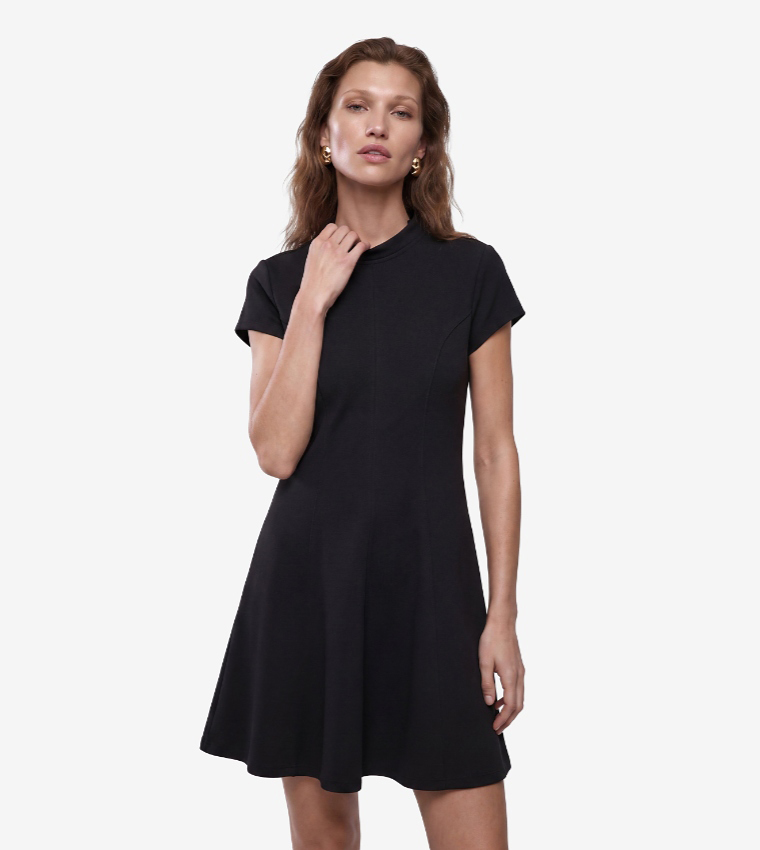 Solid Mock Neck Mini Dress