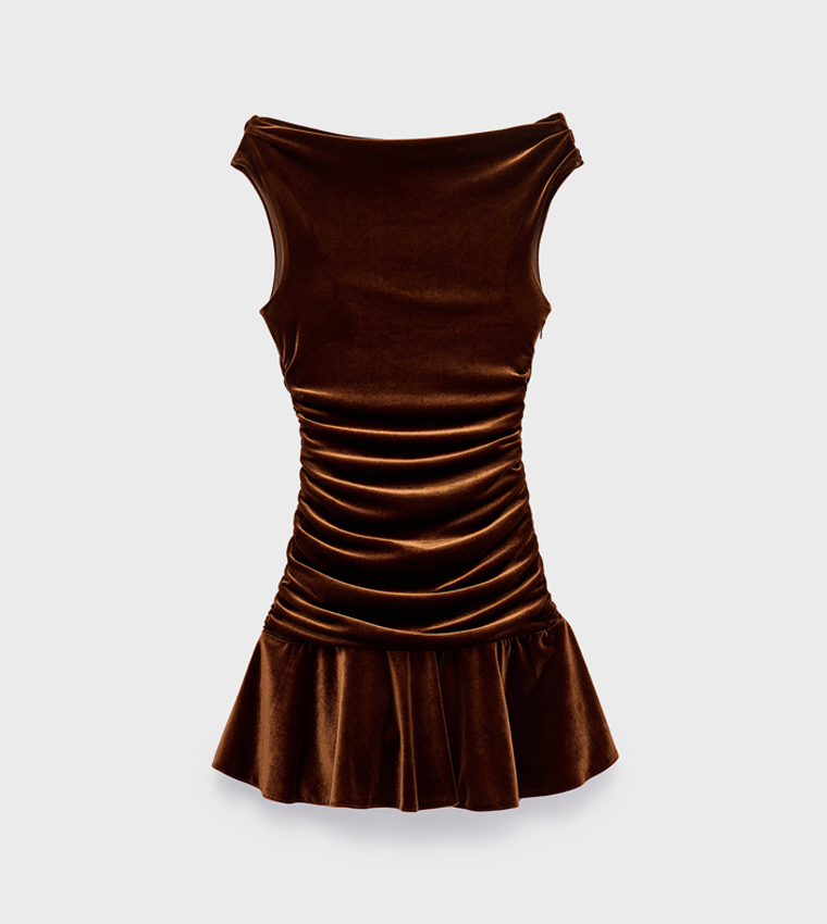 Solid Ruched Cap Sleeve Mini Dress