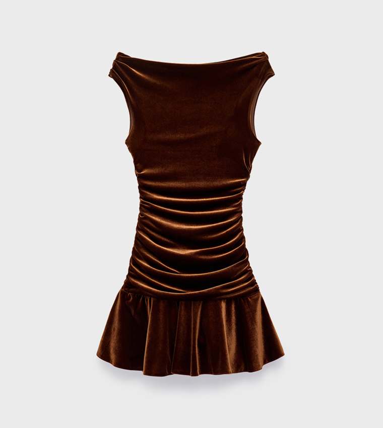 Solid Ruched Cap Sleeve Mini Dress