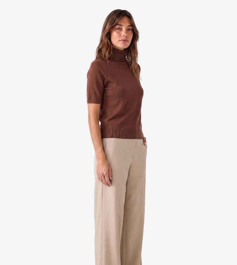 Solid Turtle Neck Short Sleeves Sweater