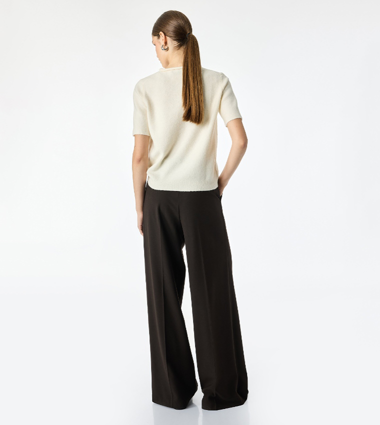 Solid Crew Neck Short Sleeves Sweater