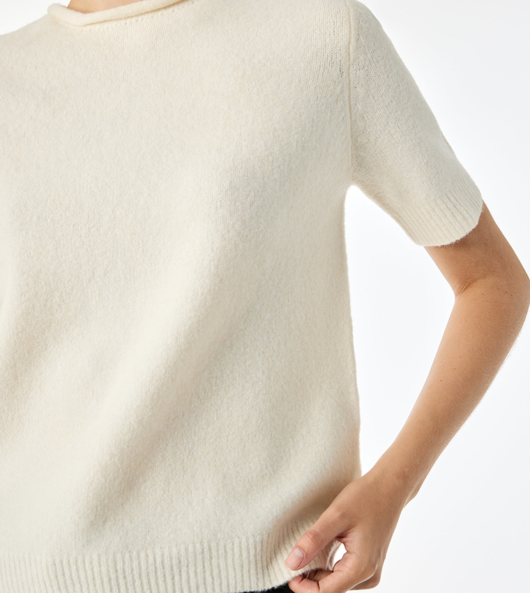 Solid Crew Neck Short Sleeves Sweater