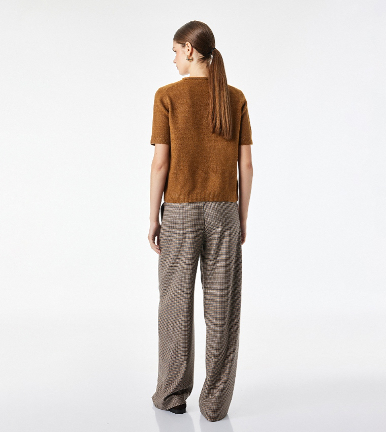 Solid Crew Neck Short Sleeves Sweater