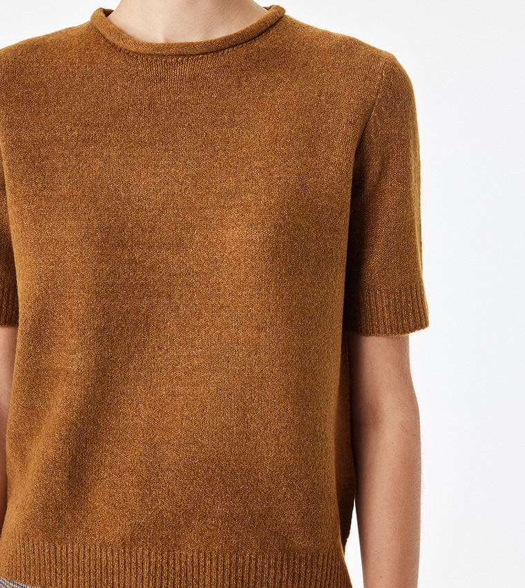 Solid Crew Neck Short Sleeves Sweater