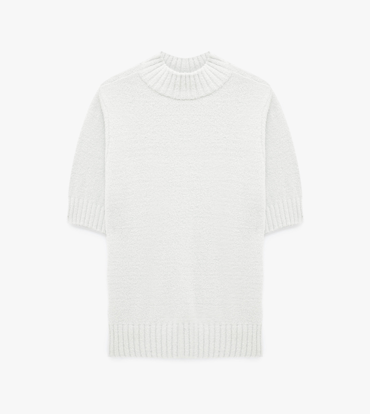 Solid Mock Neck Short Sleeves Sweater