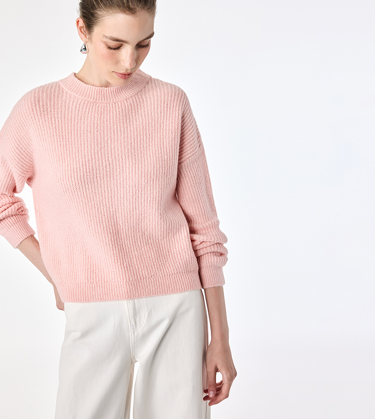 Koton  Round Neck Sweaters - Pink Round Neck Sweaters