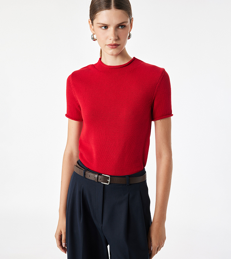 Ribbed High Neck Sweater