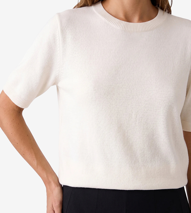 Solid Crew Neck Short Sleeves Sweater