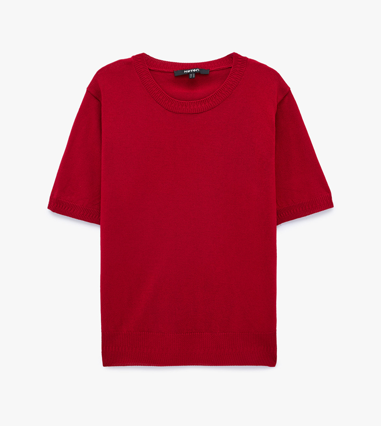 Solid Crew Neck Short Sleeves Sweater