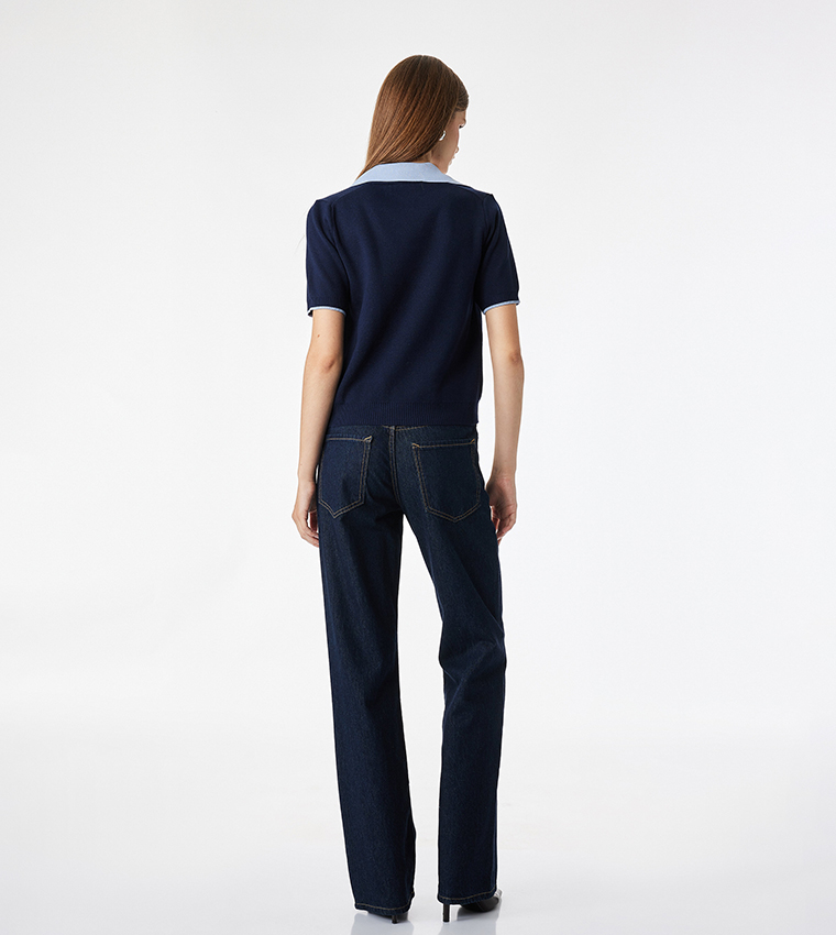 Solid Collared Short Sleeve Sweater