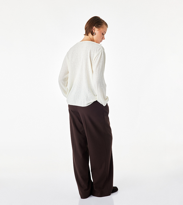 Lace Trim V-Neck Oversized Sweater