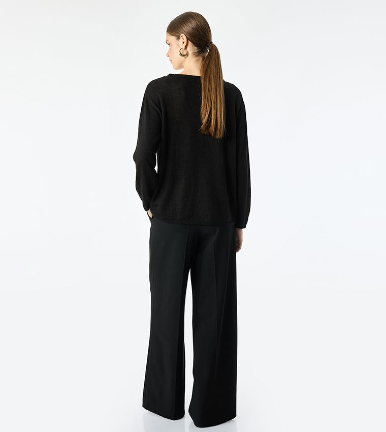 Solid V-Neck Oversized Sweater