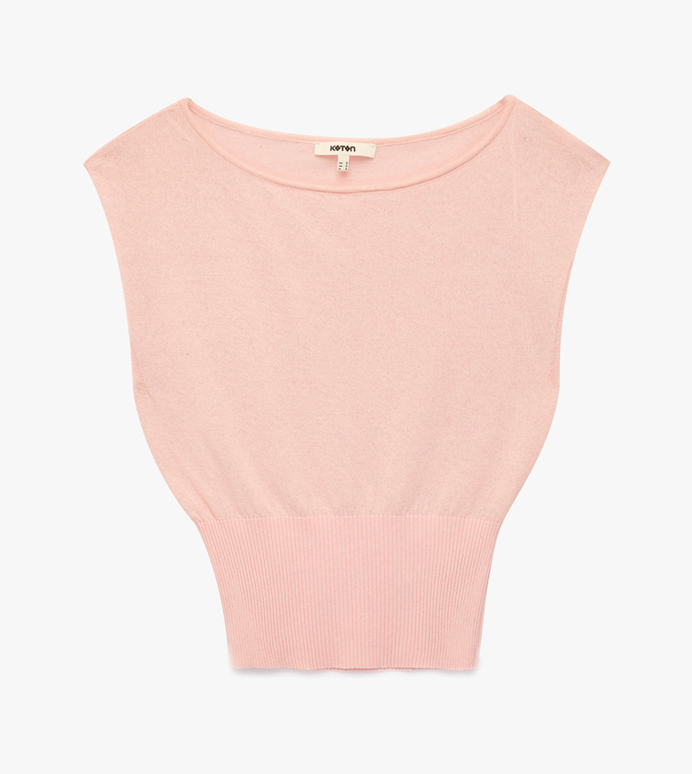 Solid Boat Neck Sleeveless Sweater