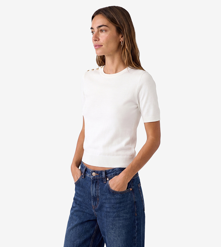 Solid Crew Neck Short Sleeves Sweater