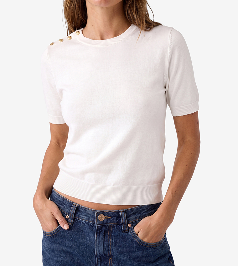 Solid Crew Neck Short Sleeves Sweater