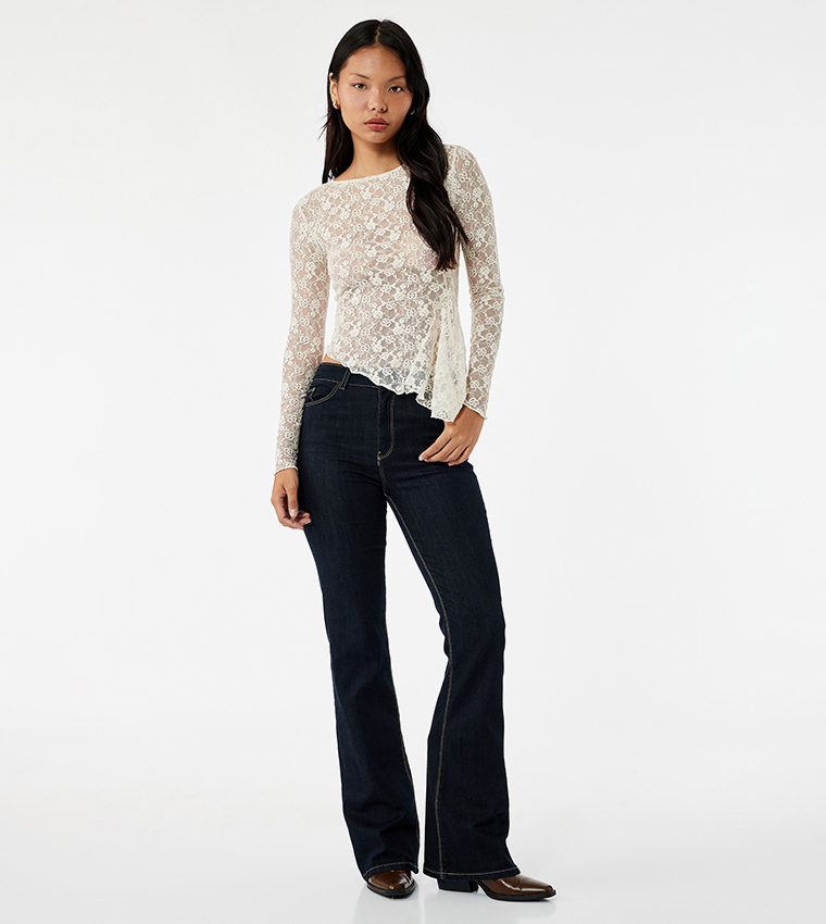 Lace Asymmetric Long Sleeves Top