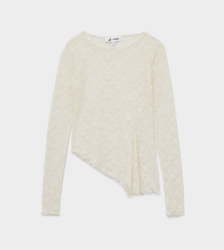 Lace Asymmetric Long Sleeves Top