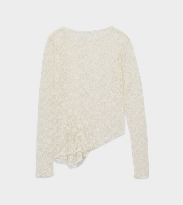 Lace Asymmetric Long Sleeves Top