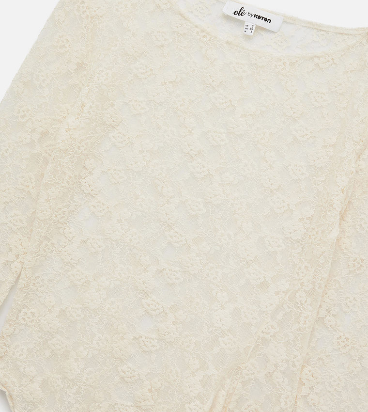 Lace Asymmetric Long Sleeves Top