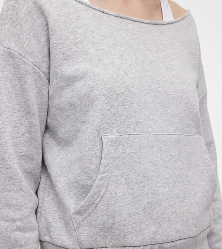 Solid Boat Neck Oversized Sweatshirt