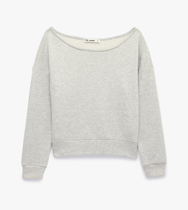 Solid Boat Neck Oversized Sweatshirt