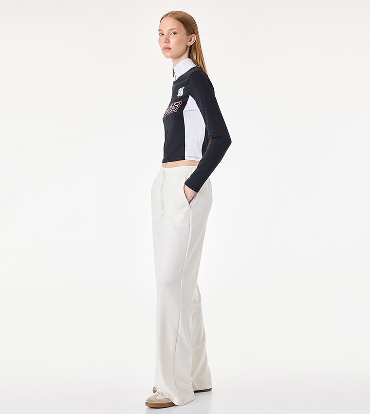 Graphic Zip-Up High Neck Cropped Top