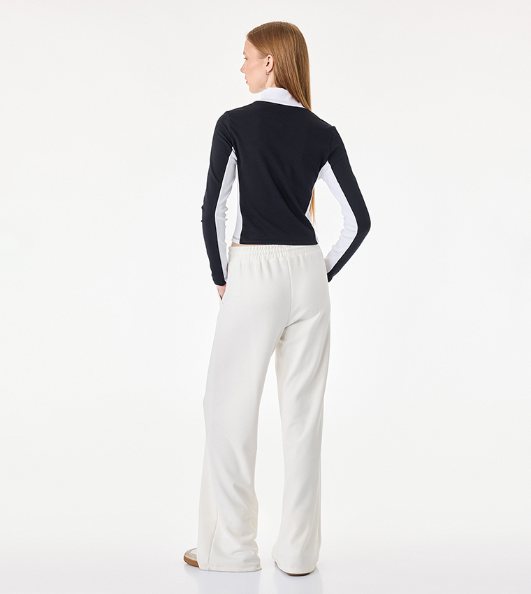 Graphic Zip-Up High Neck Cropped Top