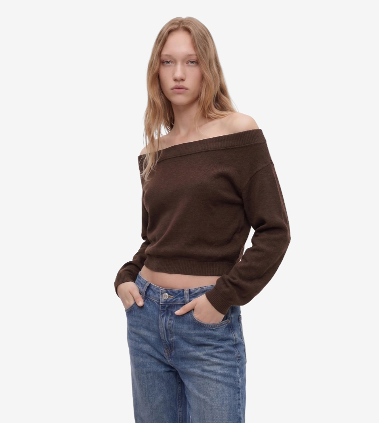 كوتون  سترات بياقة دائرية - بني  Short Sleeve T-Shirts