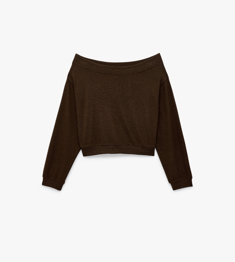 كوتون  سترات بياقة دائرية - بني  Short Sleeve T-Shirts