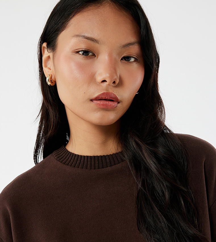 Koton  Round Neck Sweaters - Brown Round Neck Sweaters