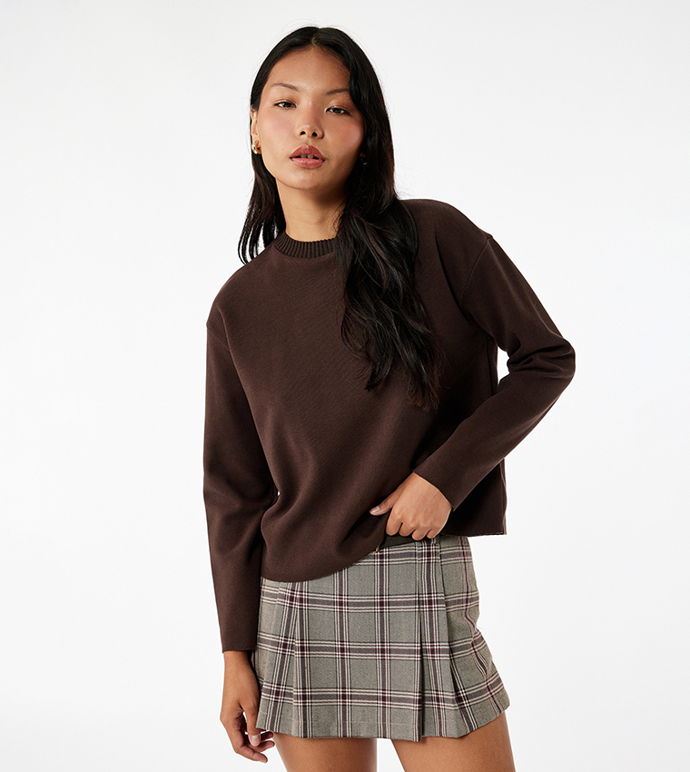 Koton  Round Neck Sweaters - Brown Round Neck Sweaters