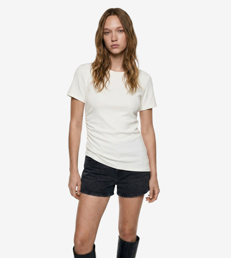 Solid Crew Neck Asymmetric T-Shirt