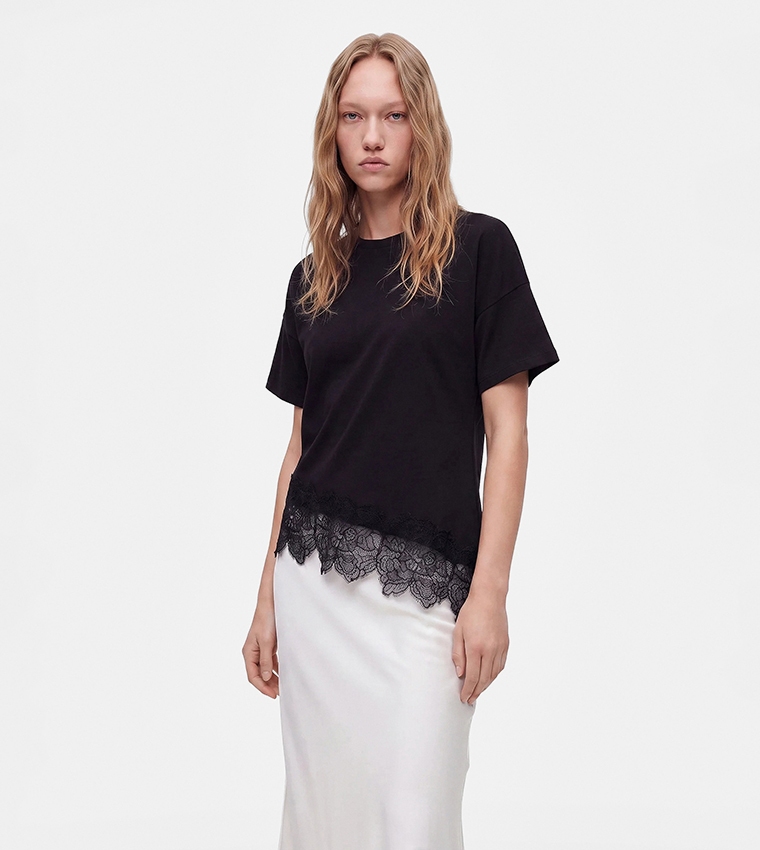 Lace Trim Crew Neck Top