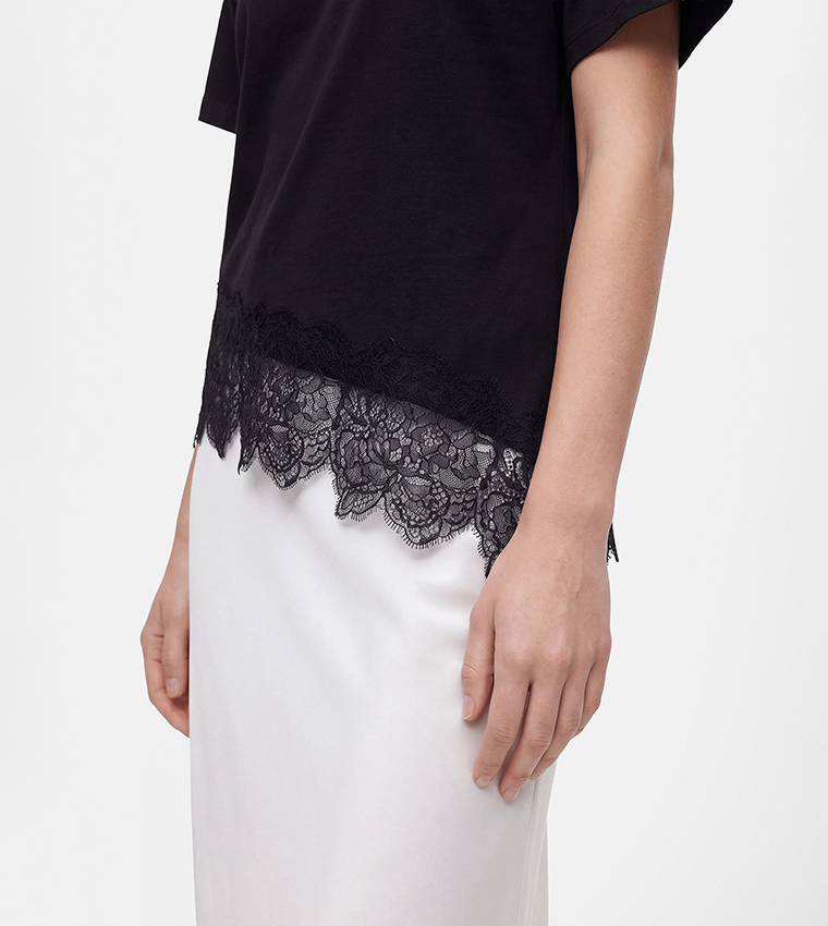 Lace Trim Crew Neck Top