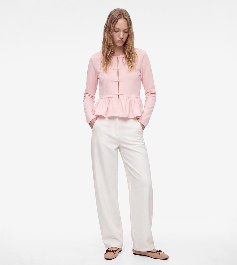 Solid Long Sleeves Peplum Top